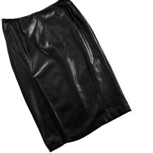 Lulus Womens XL Black Faux Vegan Leather Black Pencil Slit Midi Skirt New